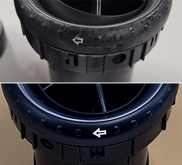 Car airflow control knob refurbishment – before and after laser restoration at CarsLab