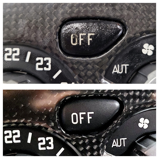Ferrari OFF button refurbishment – before and after laser restoration at CarsLab