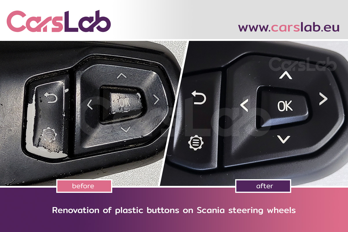 Renovation of plastic buttons on Scania steering wheels using professional laser restoration