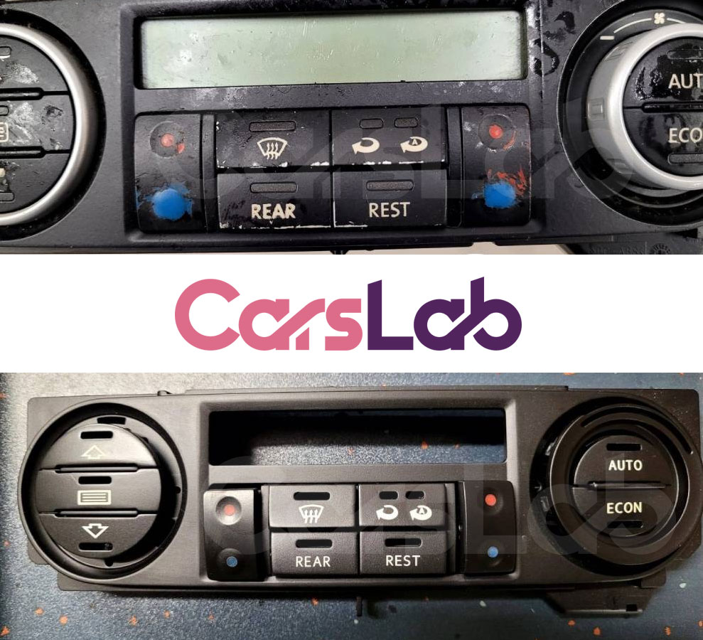 Refurbished center console in VW T5 after professional laser restoration