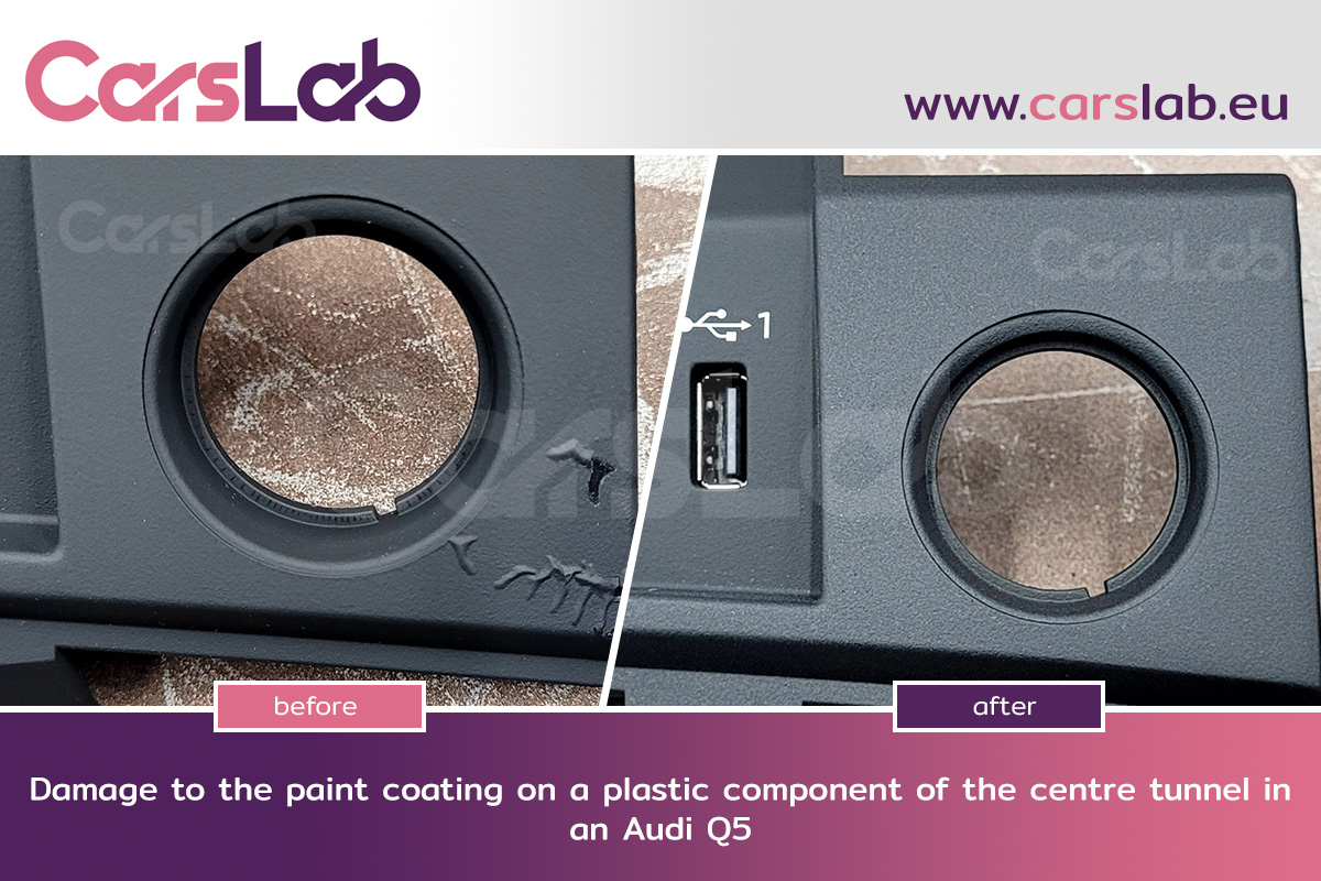 Damage to the paint coating on a plastic component of the centre tunnel in an Audi Q5