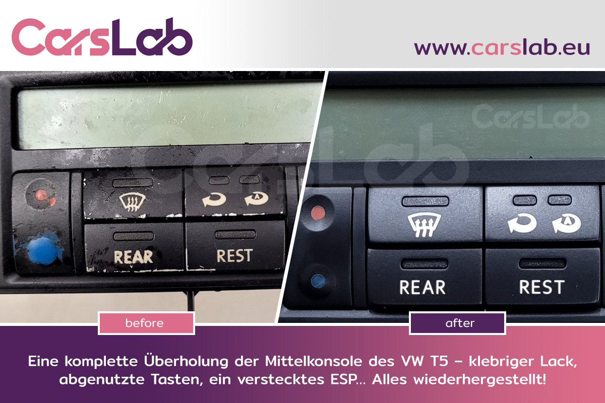 Komplette Überholung der Mittelkonsole des VW T5 – klebriger Lack, abgenutzte Tasten