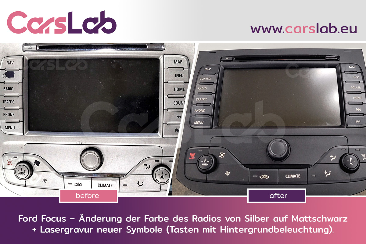 Ford Focus – Umgestaltung der Radioverkleidung von Silber auf Mattschwarz und Aufarbeitung der Tasten