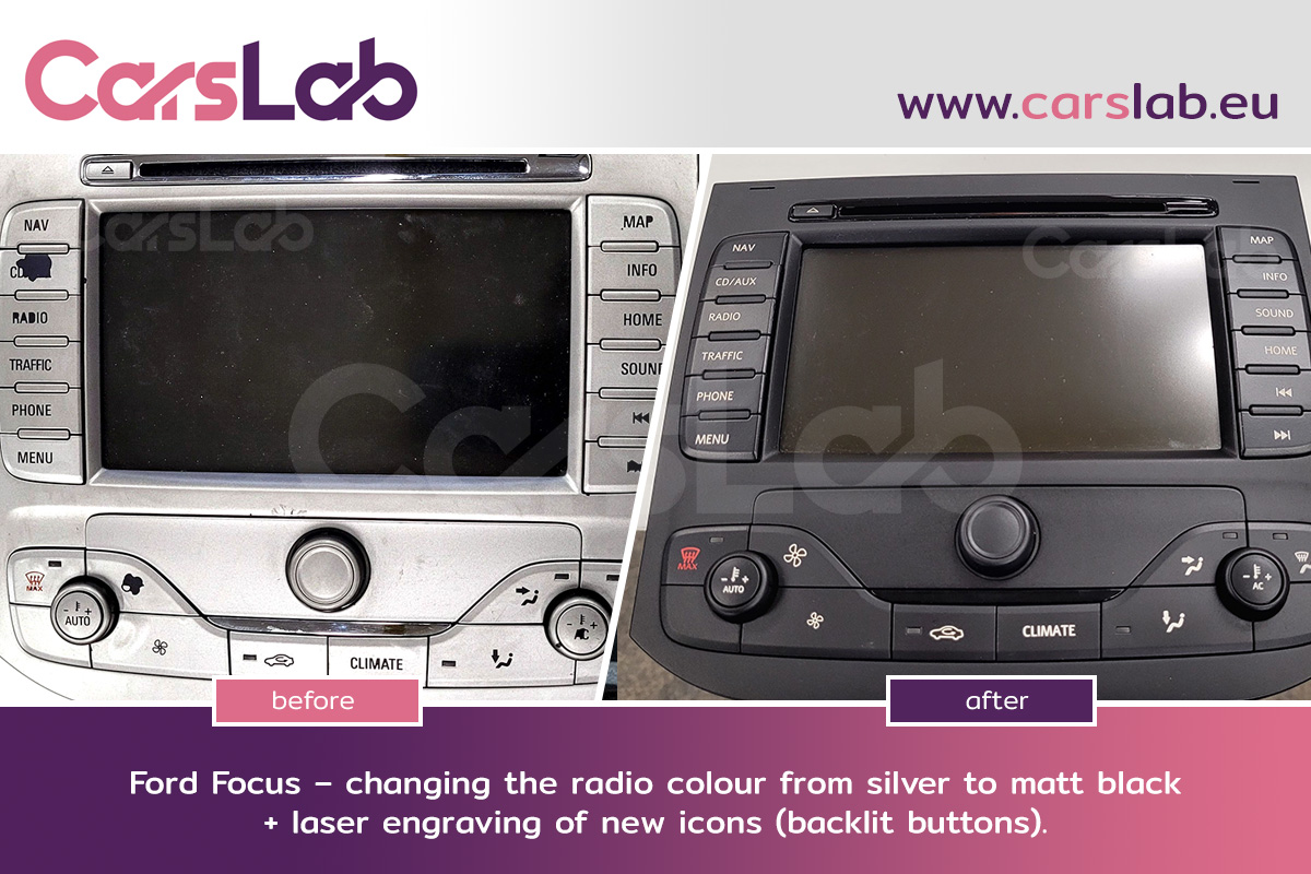 Ford Focus – changing the radio colour from silver to matt black and refurbishing the buttons
